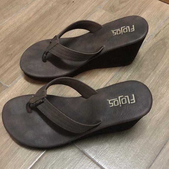 Flojos Shoes Flojos Dark Brown Wedge Flip Flops Poshmark